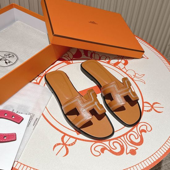 Hermes Golden Diamond Embroidery Flat Heel Calfskin Sandals