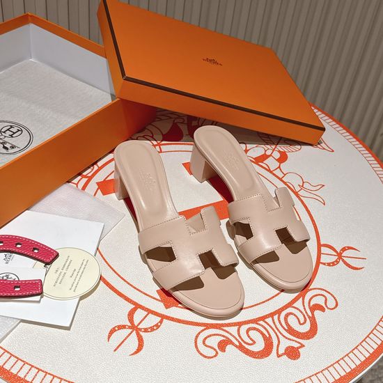 Hermes Natural Rice Middle Heel Calfskin Sandals with Dermal Outsole