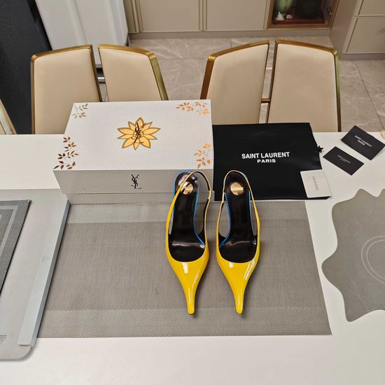 Yves Saint Laurent Pointed Toe Curved Heel Patent Leather Sandals
