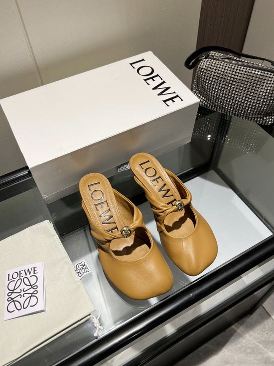 Loewe Embroidered Low Heel Slides Soft Sheepskin Lining Comfortable