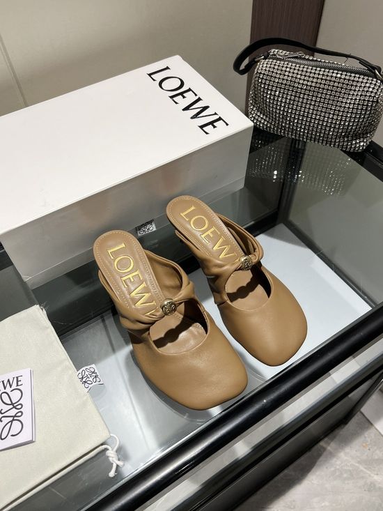 Loewe Embroidered Low Heel Slides Soft Sheepskin Lining Comfortable