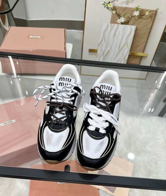 Miu Miu Vintage Leather Chunky Sneakers Soft Height Boosting Comfort Shoes