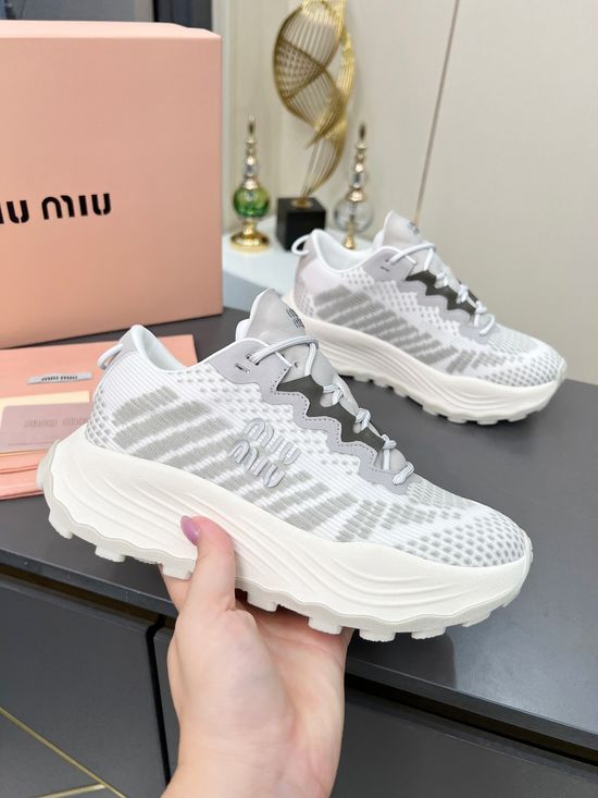 Miu Miu Breathable Knit Platform Sneakers With Logo Detail Lightweight Sole