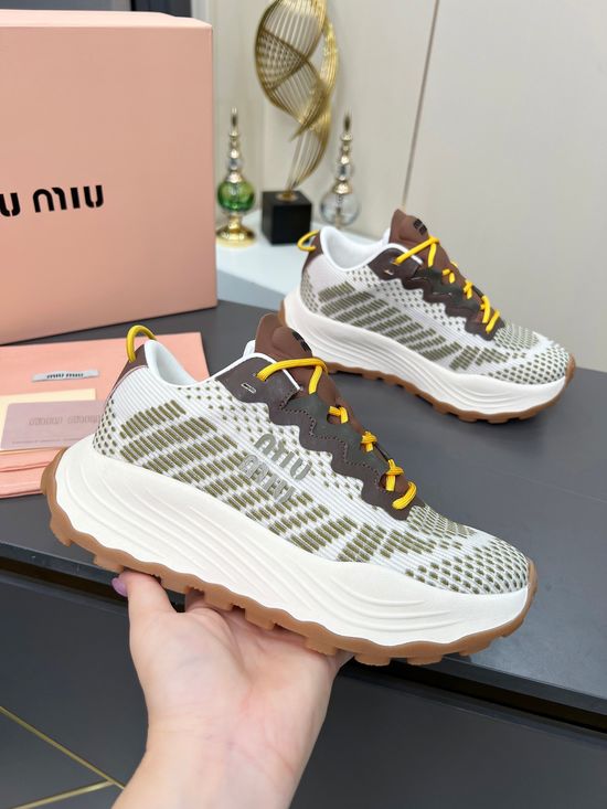 Miu Miu Breathable Knit Platform Sneakers With Logo Detail Lightweight Sole