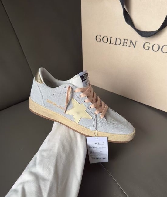 Golden Goose GGDB Premium Vintage Distressed Sneakers with Gold Heel Beige Star