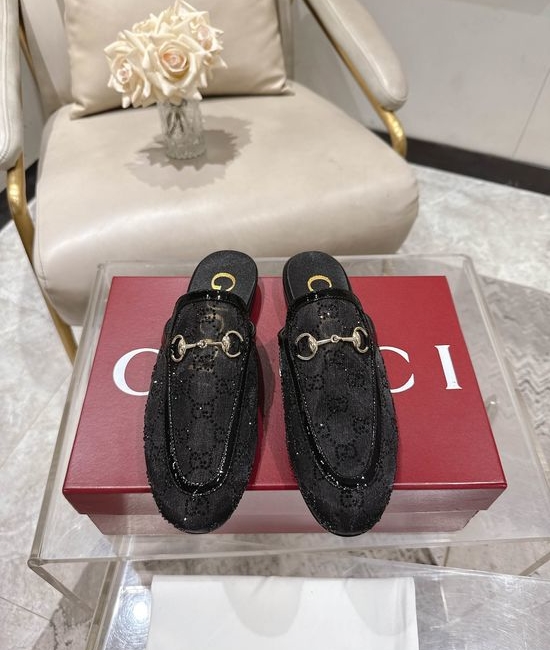 Gucci Premium Sheepskin Casual Half Slipper Comfort Flat Shoes