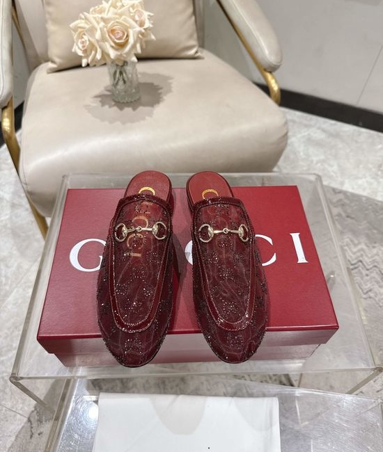 Gucci Premium Sheepskin Casual Half Slipper Comfort Flat Shoes