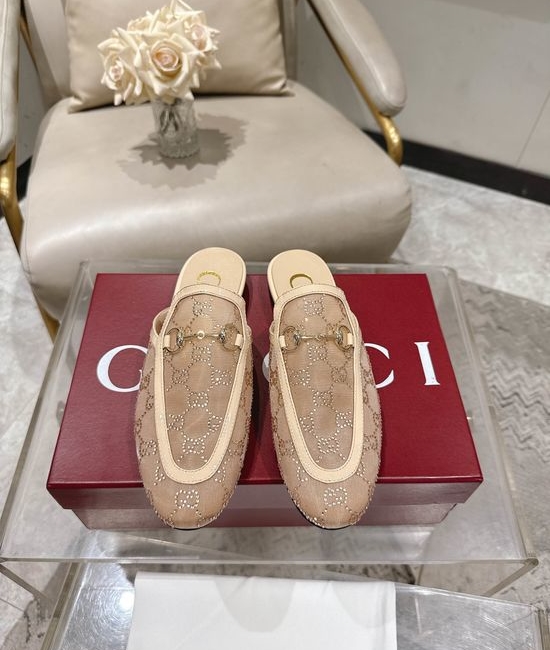 Gucci Premium Sheepskin Casual Half Slipper Comfort Flat Shoes