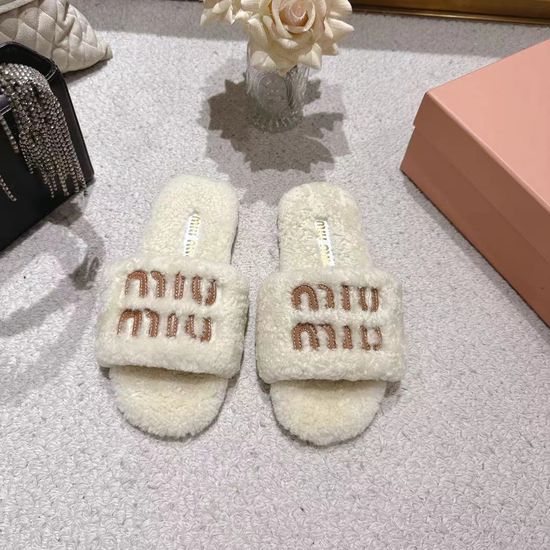 Miu Miu Lamb Wool Simple Style Anti-slip Casual Slippers