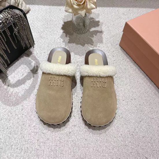 Miu Miu Brushed Wool Fleece Lined Comfortable Casual Shoes