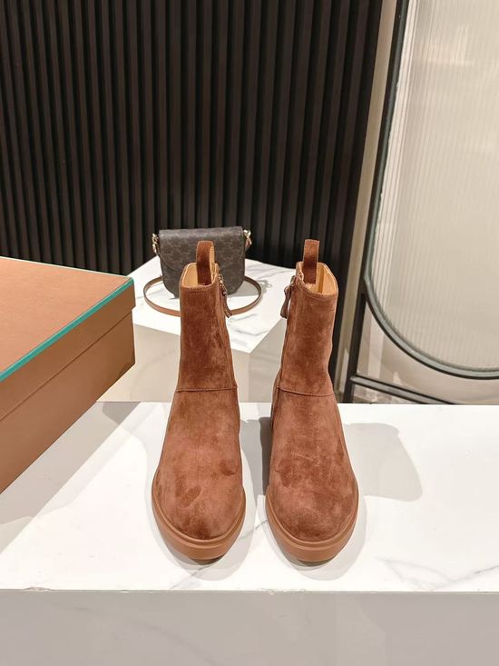 Loro Piana Minimalist Side Zip Leather Short Boots