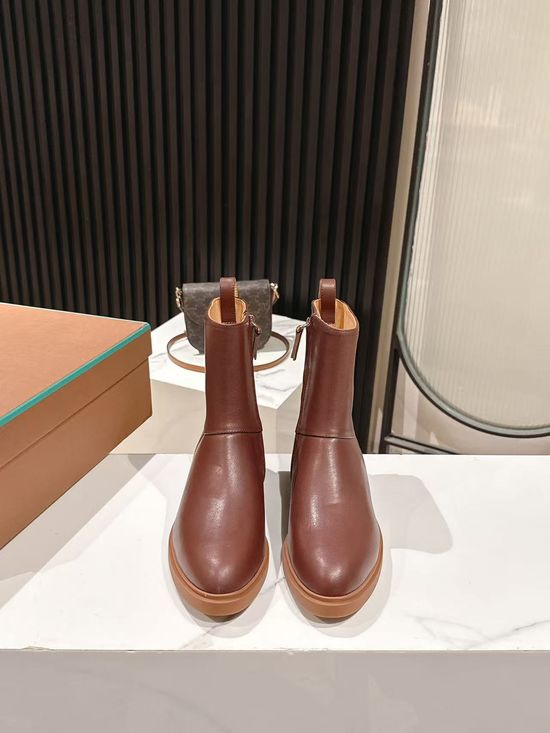 Loro Piana Minimalist Side Zip Leather Short Boots