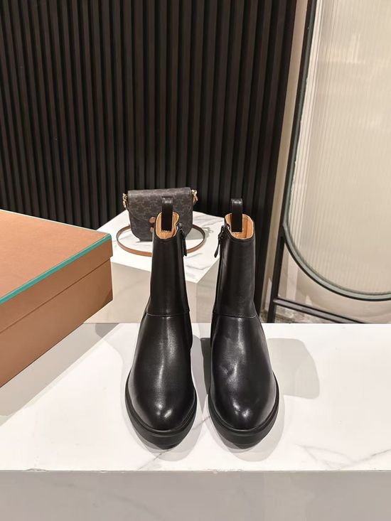 Loro Piana Minimalist Side Zip Leather Short Boots