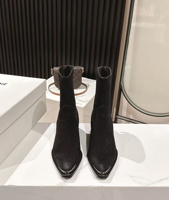 Celine Elegant Logo Detail Calfskin Ankle Leather Boots