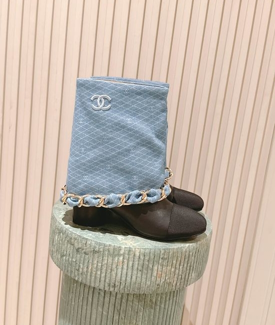 Chanel Premium Leather Chain Accent Tall Boots