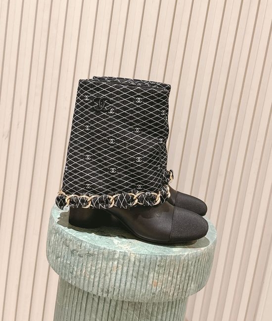 Chanel Premium Leather Chain Accent Tall Boots