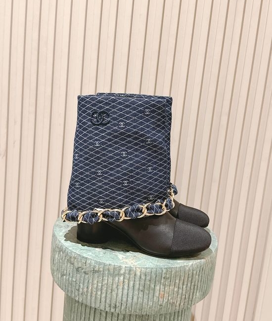 Chanel Premium Leather Chain Accent Tall Boots