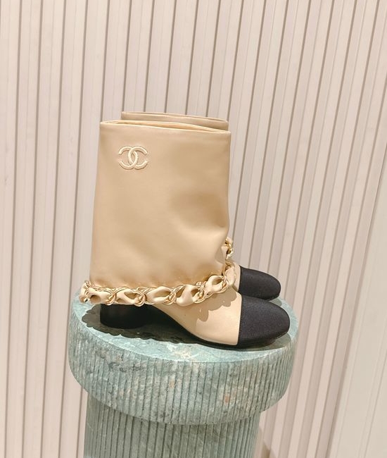 Chanel Premium Leather Chain Accent Tall Boots