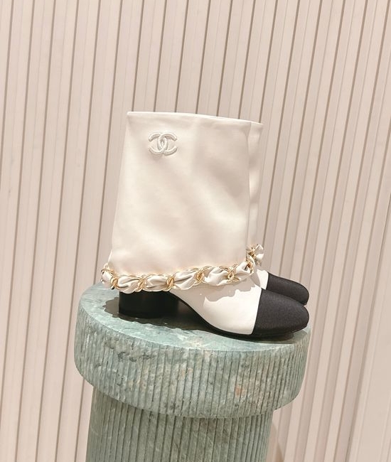 Chanel Premium Leather Chain Accent Tall Boots