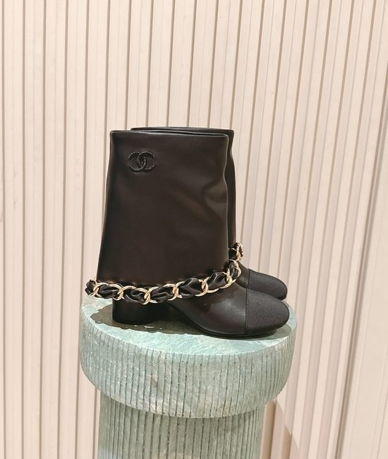 Chanel Premium Leather Chain Accent Tall Boots