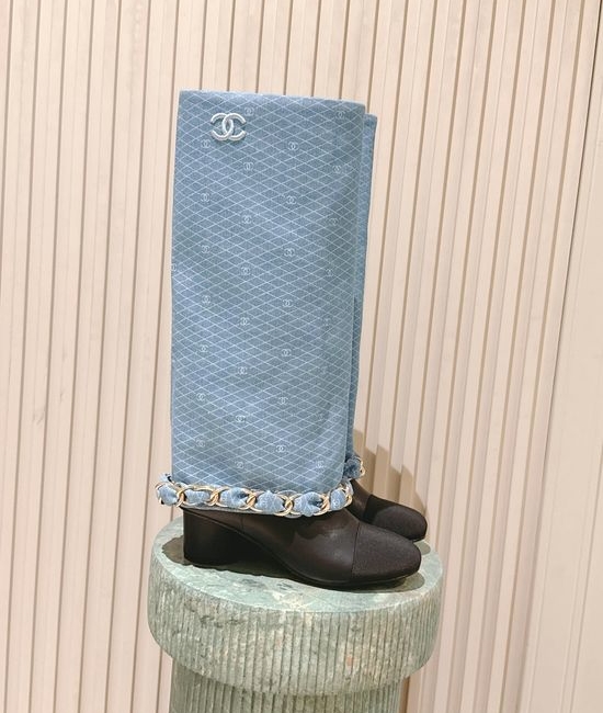 Chanel Premium Leather Chain Accent Tall Boots
