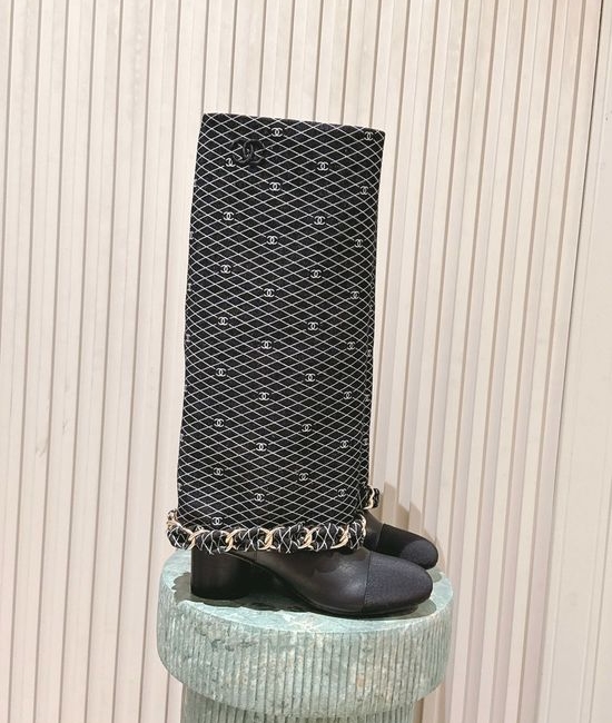 Chanel Premium Leather Chain Accent Tall Boots