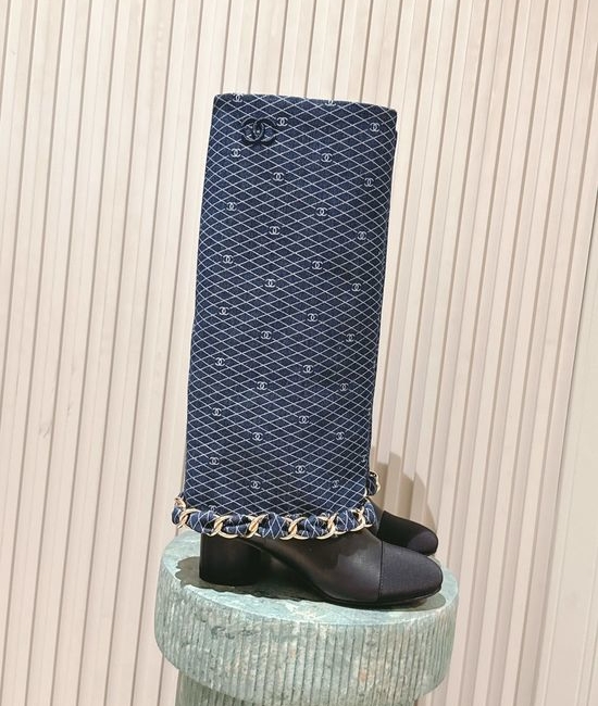 Chanel Premium Leather Chain Accent Tall Boots