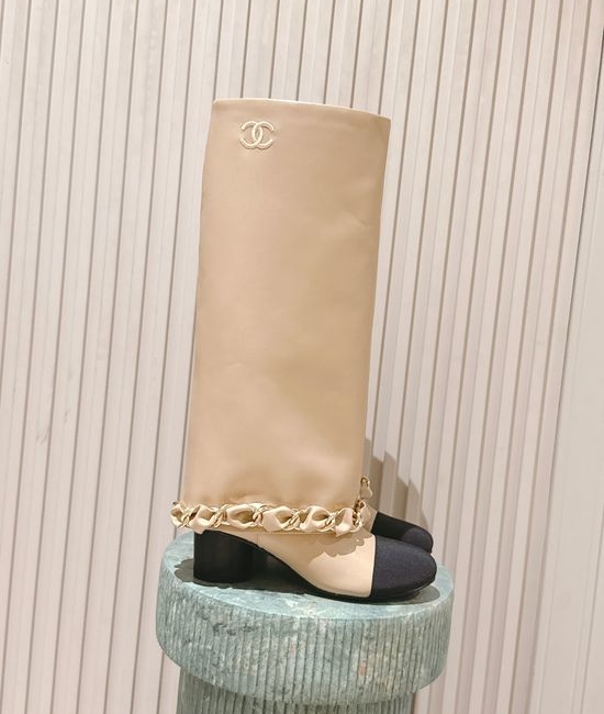 Chanel Calfskin Upper Chain Decor Comfortable Tall Fashion Boots