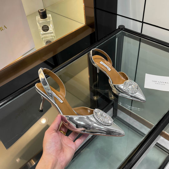 Aquazzura Rhinestone Buckle Peep Toe High Heel Slides