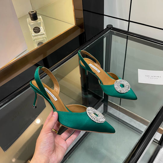 Aquazzura Rhinestone Buckle Peep Toe High Heel Slides