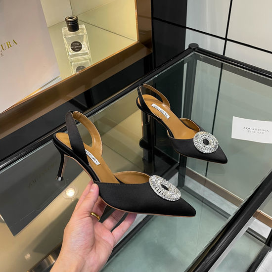 Aquazzura Rhinestone Buckle Peep Toe High Heel Slides