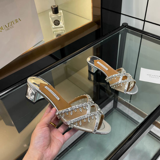 Aquazzura Rhinestone Chunky Heel Slip On Dress Slides