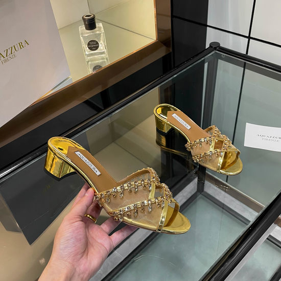 Aquazzura Rhinestone Chunky Heel Slip On Dress Slides