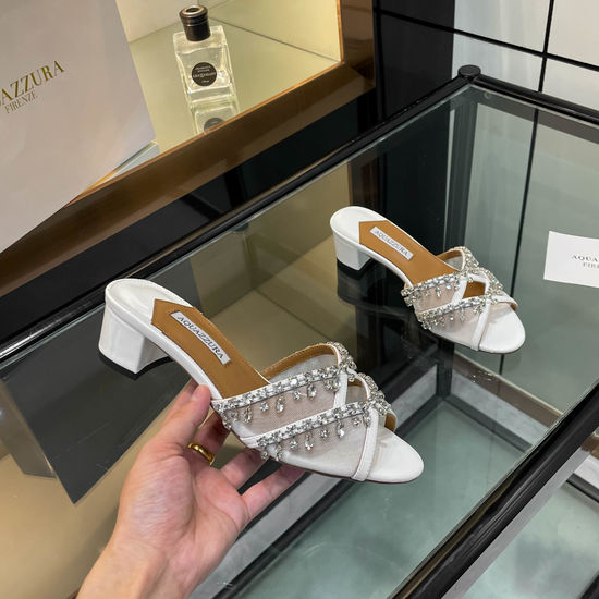 Aquazzura Rhinestone Chunky Heel Slip On Dress Slides