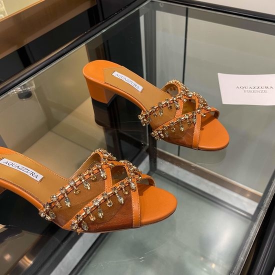 Aquazzura Rhinestone Chunky Heel Slip On Dress Slides