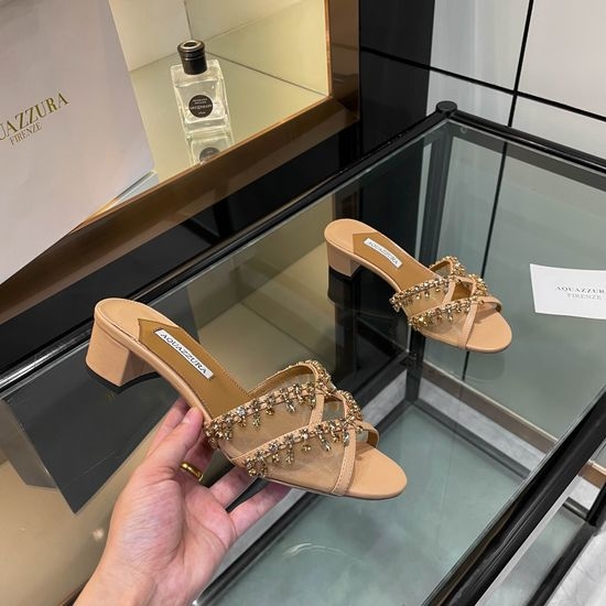 Aquazzura Rhinestone Chunky Heel Slip On Dress Slides