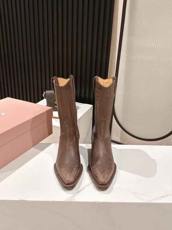 Miu Miu Soft Genuine Leather Cowboy Boots Comfortable Fit