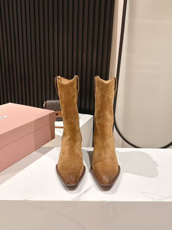 Miu Miu Soft Leather Western Cowboy Boots with Chunky Sole