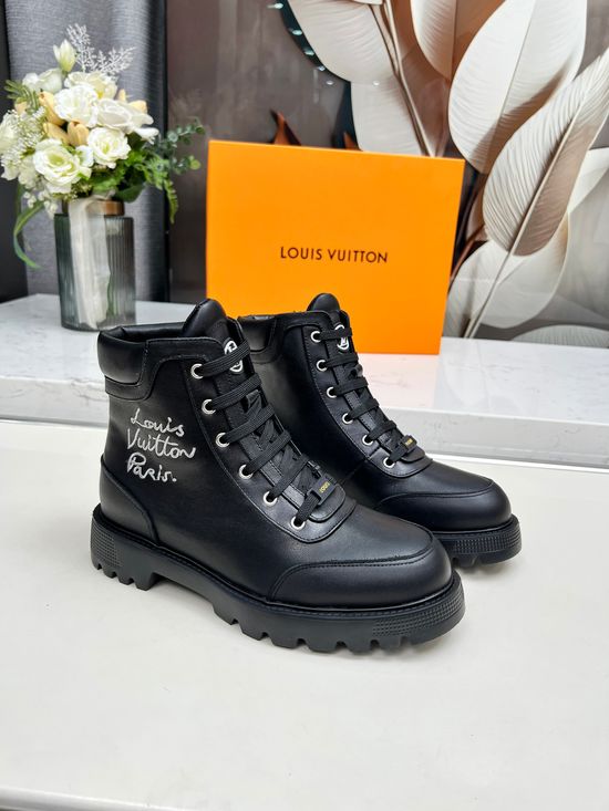 Louis Vuitton Custom Leather Boots with Metal Logo Accents