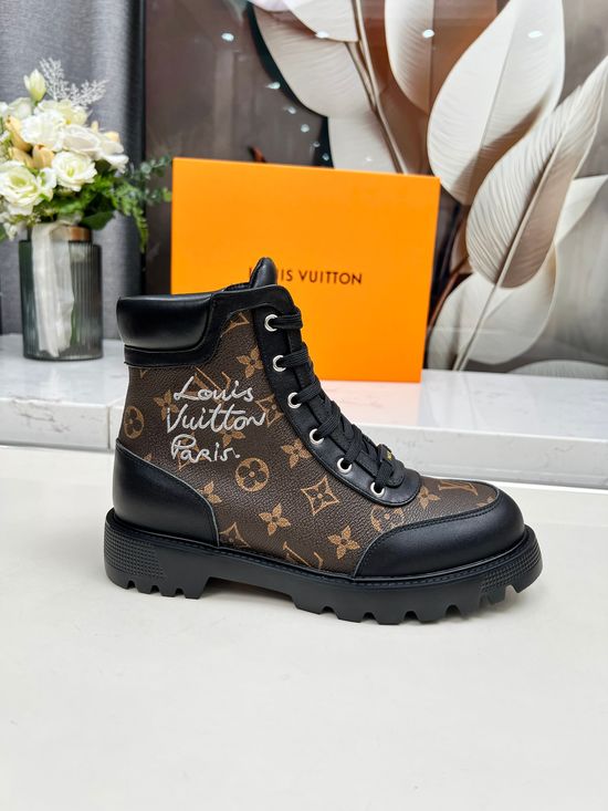 Louis Vuitton Custom Leather Boots with Metal Logo Accents
