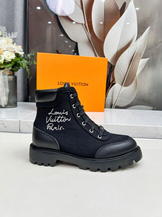 Louis Vuitton Custom Leather Boots with Metal Logo Accents