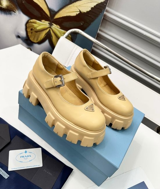 Prada Platform Mary Jane Shoes Leather Upper Non-slip Sole