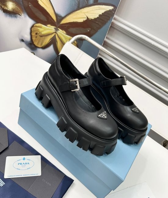 Prada Platform Mary Jane Shoes Leather Upper Non-slip Sole