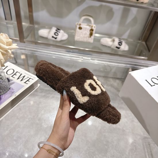 Loewe Premium Pure Wool TPU Sole Warm Fuzzy Slippers