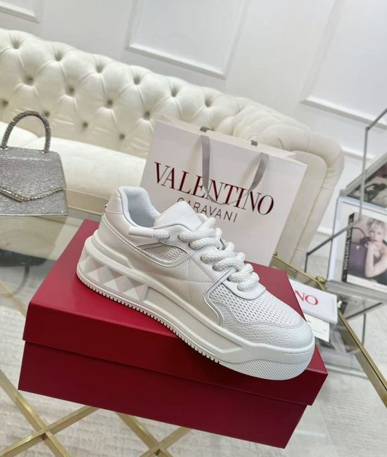 Valentino Classic Stitched Leather Thick Sole Casual Sneakers