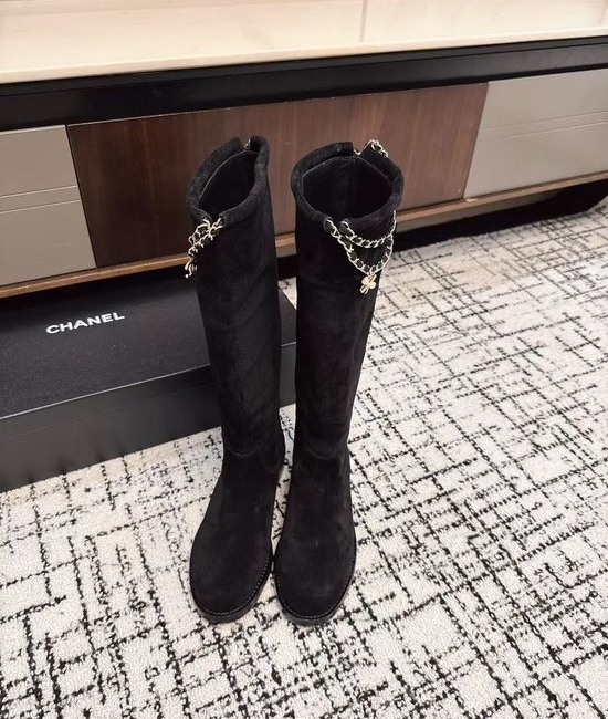 Chanel Suede Color Block Slip On Riding Ankle Boots
