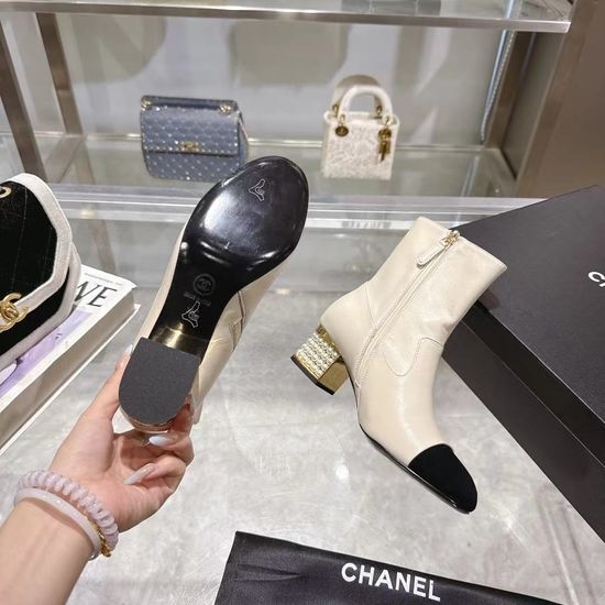 Chanel Elegant Stiletto Ankle Boots with Pearl Heel