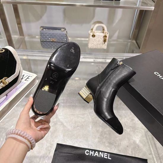 Chanel Elegant Stiletto Ankle Boots with Pearl Heel