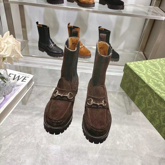 Gucci 7 Inch Fashion Suede Ankle Boots With Leather Sole