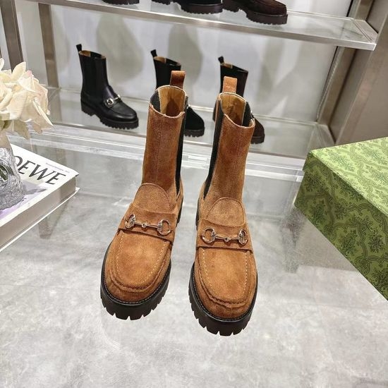 Gucci 7 Inch Fashion Suede Ankle Boots With Leather Sole